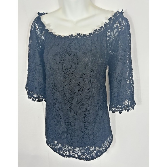 Miholl Black Crochet Lace Off Shoulder Top L Romantic Goth Coquette Whimsigoth - Picture 3 of 12